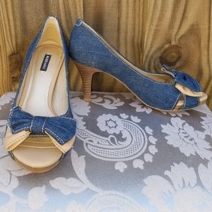 Denim Bow Heel (Size : 6.5 )